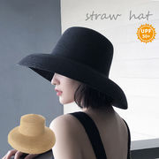 帽子レディース 麦わら風帽子 サマーハット ストローハット 紫外線対策 つば広 春 夏 UPF50+ エレガント