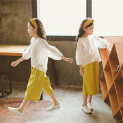 夏の新作 キッズ半袖スーツ 女の子  韓国子供服 カジュアルなワイドレッグパンツ 半袖トップス 2点セット