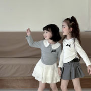 ★Girls★　子供服　90~150cm　キッズTシャツ　長袖　リボンポイント　韓国キッズファッション