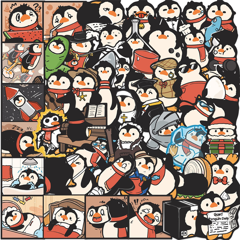 50枚入   ペンギンステッカー  かわいい 動物  フレークシール 手帳シール   日記 アルバム   ペンギン雑貨