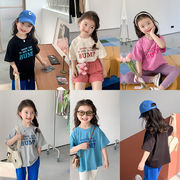 男の子、女の子、韓国子供服、文字、半袖、夏の新作、カジュアルなTシャツ