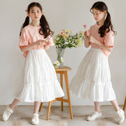 女の子 夏の新作 韓国風子供服 半袖Tシャツ ロングスカート  2点セット