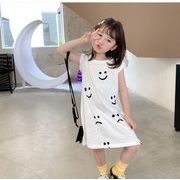 2024夏の新しいドレスベビープリントドレス  韓国風子供服   半袖  ロンパース  ロングTシャツドレス