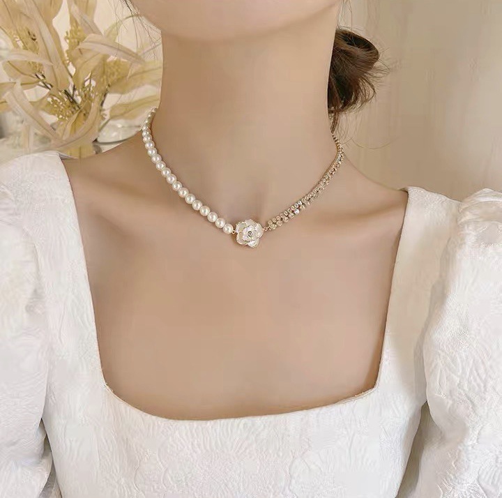 白い花、真珠のネックレス、ジルコンのネックレス、新鮮な気質のネックレス