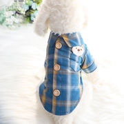 春夏服  犬の服  ペット  小型犬  薄い  テディ  ネコ匹  くまの格子  シャツ着  ペット用品