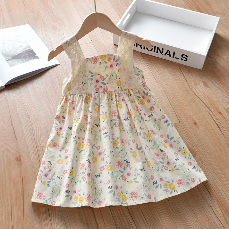 ガールズドレス、夏の子供服、ノースリーブ花柄シャツスカート