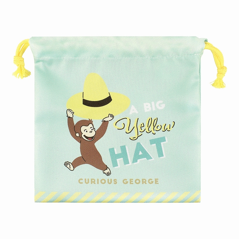 【4月入荷予定】おさるのジョージ フラット巾着 シンプルライン 黄色い帽子