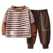 キッズセットアップ　春服 ボーダーシャツ+ロングパンツ 2点セット 80cm-120cm