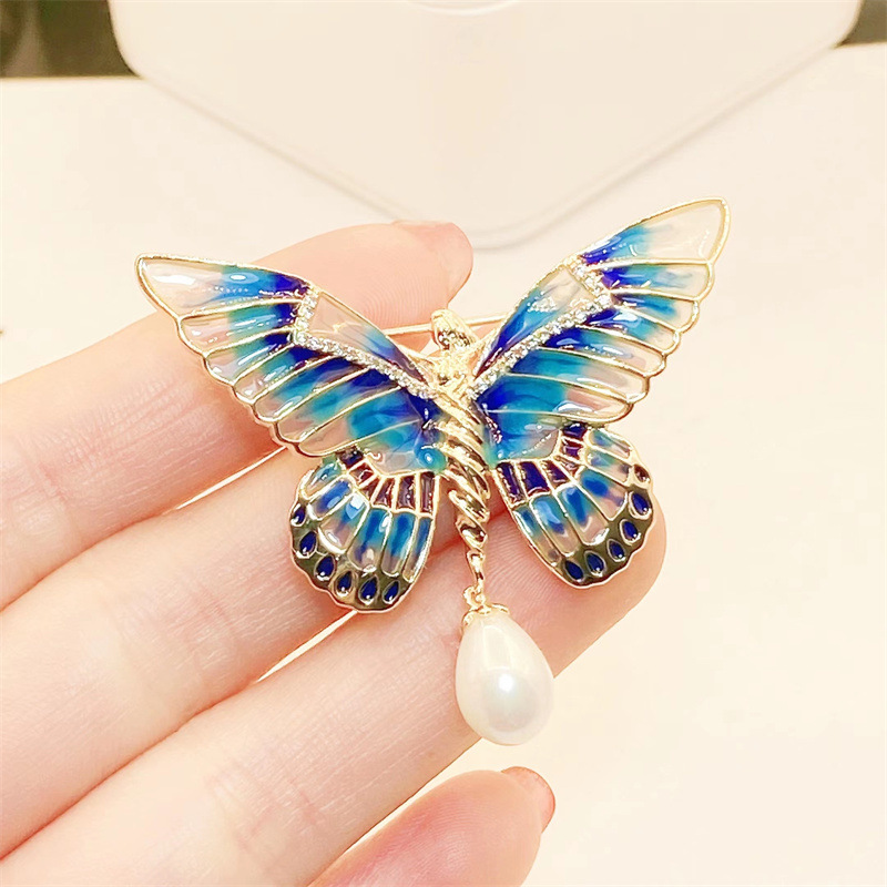 蝶のブローチ、蝶の飾り、パールジュエリー、女性のファッション、韓国ファッション、スカーフバックル