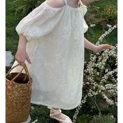 キッズ ワンピース 2024夏新作 韓国子供服 子供用のスカート 吊り ワンピース 刺繍  90-130