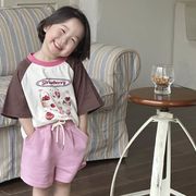 子供服　90~140cm　イチゴケーキT　キッズショートパンツ　男女兼用　韓国キッズ服