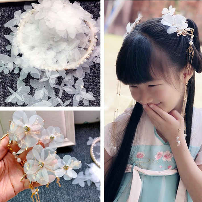 オーガンジー フラワーモチーフ ホワイト 白 手芸 ハンドメイド 手作り アクセサリーパーツ 花 髪飾り 花弁