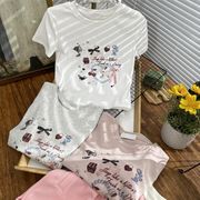 トップス　Tシャツ　デザイン　レディース　蝶結び　リボン　猫　韓国ファッション　バレエコア