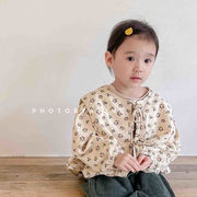 2024年の子供服の秋の新しいシャツ、女の子の韓国の秋の花柄のシャツ、起毛コートのショールカーディガン