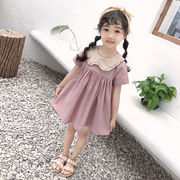 夏の新しいドレスコットンかわいい赤ちゃんプリンセススカート人形の襟赤ちゃん半袖子供用スカート