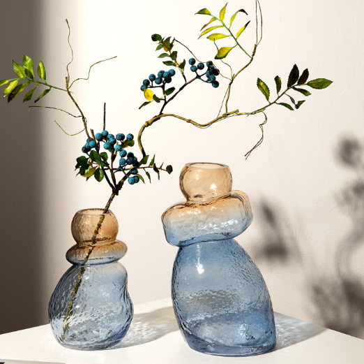 バイカラーガラス花瓶 おしゃれ 北欧 フラワーベース   かわいい 花器 ガラス瓶   ギフト プレゼント