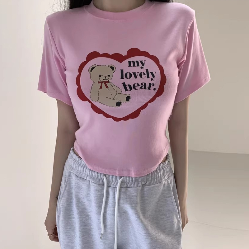 トップス　Tシャツ　レディース　ハート　韓国ファッション　クマ　かわいい