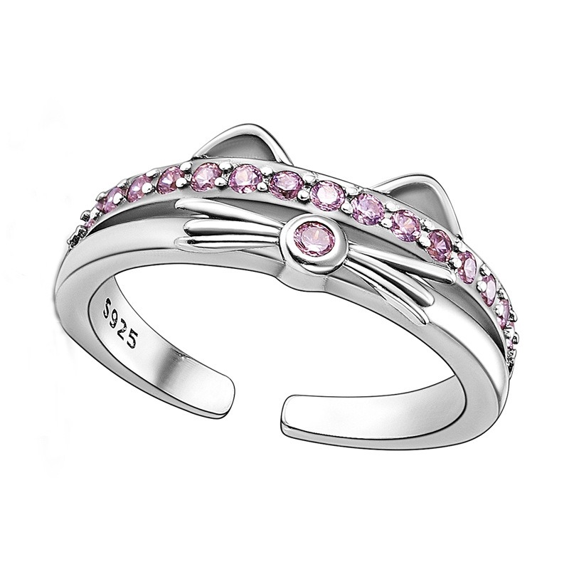 ピンクのラインストーン 猫耳リング フリーサイズのリング かわいい  ねこ  ネコ  猫の指輪   猫雑貨