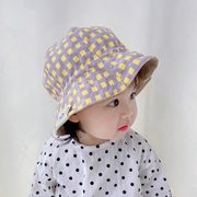赤ちゃんの帽子、春と秋の薄い漁師の帽子、赤ちゃんの夏の調節可能な帽子、韓国風チェック柄サンハット