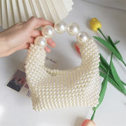 お時間限定SALE 2024夏 数珠バッグ トレンド 手編みバッグ ギャザリング パールバッグ 斜めがけバッグ