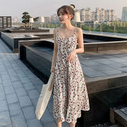 花柄サスペンダーワンピースレディースサマーAラインスカート韓国版ミドル丈スカートレディーススカート