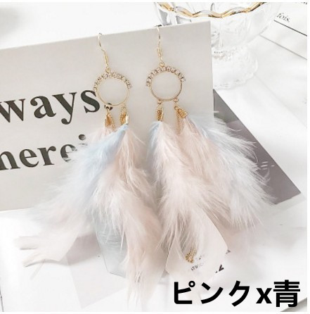フックピアス 大ぶり 大振り ふわふわ ピアス フェザー ふわふわ 