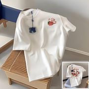 2色 うさぎ  いちご柄半袖   ゆるい oversize　白い  Tシャツ 夏 レディース 半袖    コットン100%