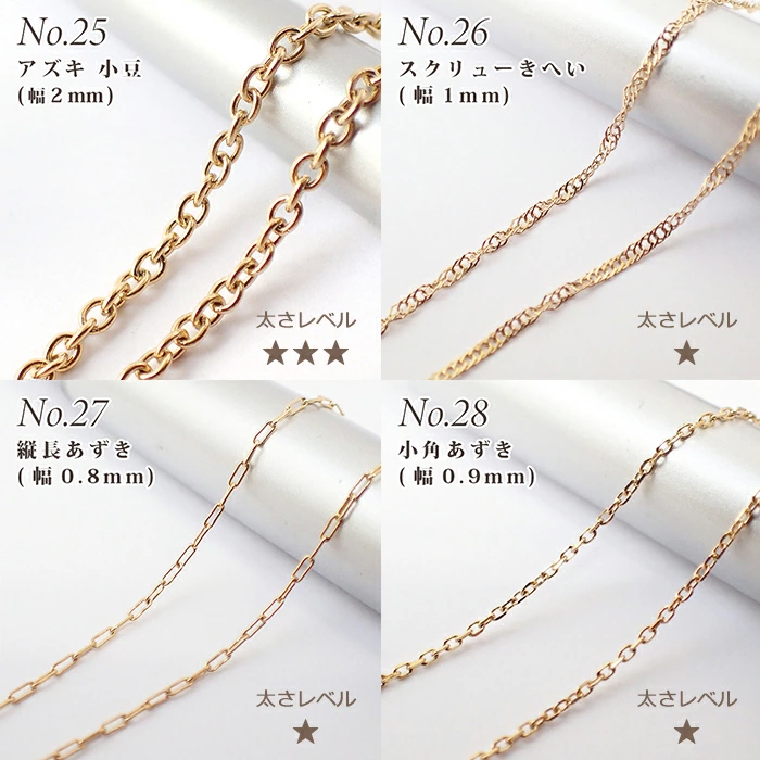 サージカルステンレス製 【SUS316L】ネックレスチェーン 金具付