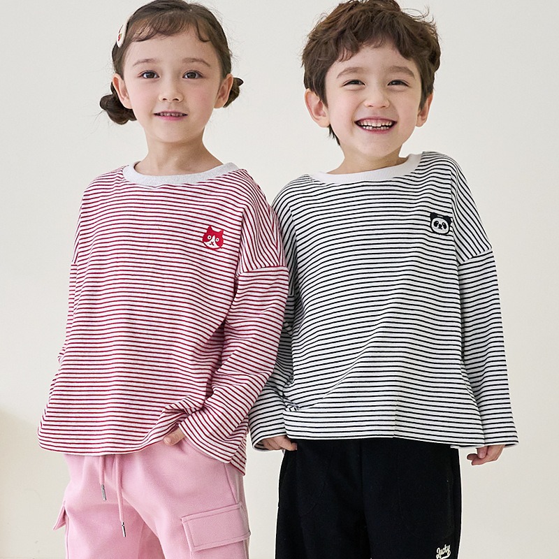 2024春子供用Tシャツ、男の子と女の子向けのかわいい動物刺繍【@韓国に輸出する子供服工場】