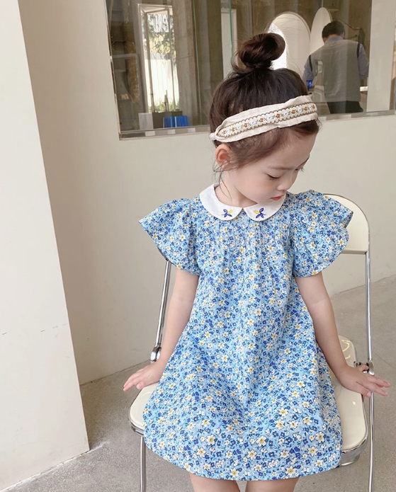 2024新型 夏の薄い子供服 花柄のスカート ins 韓国版ワンピース 花模様