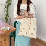 トートバッグ　エコバッグ　帆布バッグ　キャンバス　韓国ファッション　刺繍　花