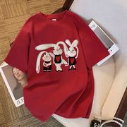 2025サマーガールズ半袖Tシャツ、かわいい漫画のウサギ、 綿の服
