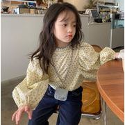 春秋　女の子　総柄　シャツ 長袖　パフスリープ　可愛い　韓国子供服　お姫様　トップス　ダックネック