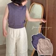 子供服　80~130cm　キッズTシャツ　ニットメッシュT　ノースリーブ　韓国キッズ服