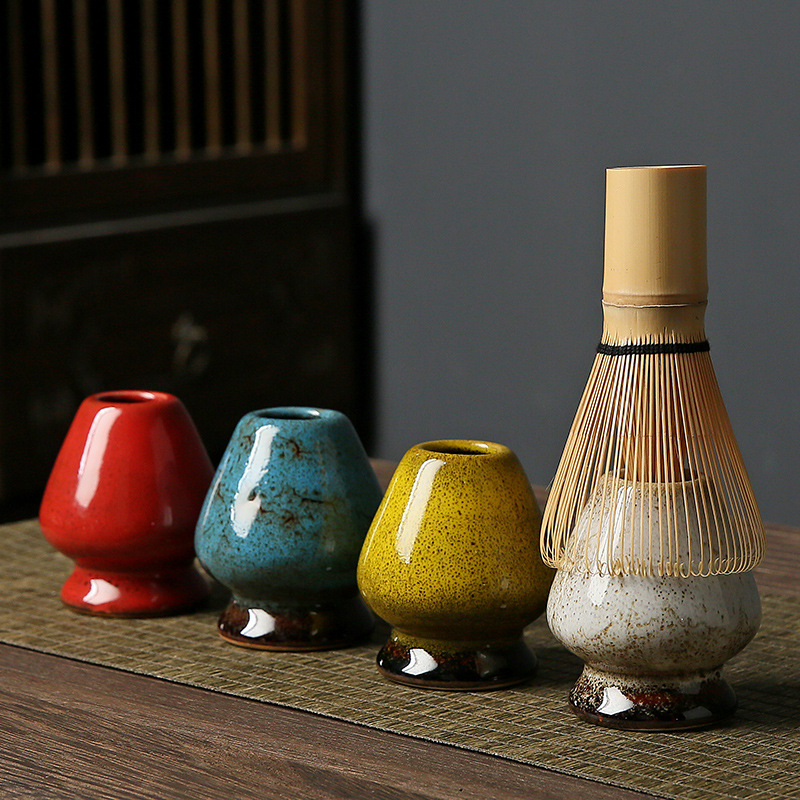 風景画装飾の陶器茶筅 約15cm 2024新作 雑貨 茶道の具 粗陶品の茶筌、茶筅立て・くせ直し 撮影