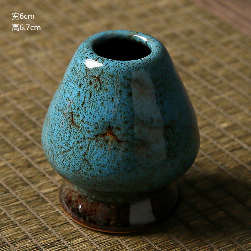 風景画装飾の陶器茶筅 約15cm 2024新作 雑貨 茶道の具 粗陶品の茶筌、茶筅立て・くせ直し 撮影