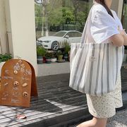 ★全2色★　トートバッグ　エコバッグ　ストラップ柄　キャンバスバッグ　韓国ファッション