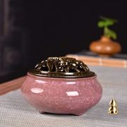 香炉 お香立て付き 陶磁器 お香用 渦巻き線香用 丸 耐火綿付き すみれ 香炉