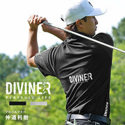 【Tシャツ】ロゴテープ使い バックプリント 半袖 モックネック／DIVINER GOLF