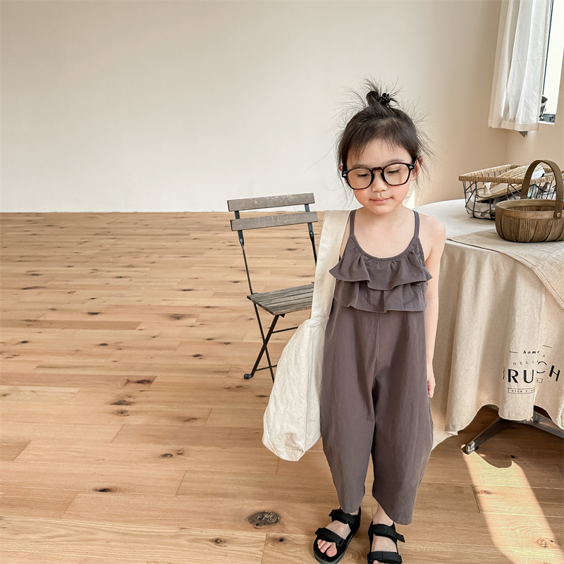 セットアップ サスペンダー オーバーオール フリル シャツ 韓国 2024夏新作 韓国風子供服 フリルジャンプスーツ サロペット