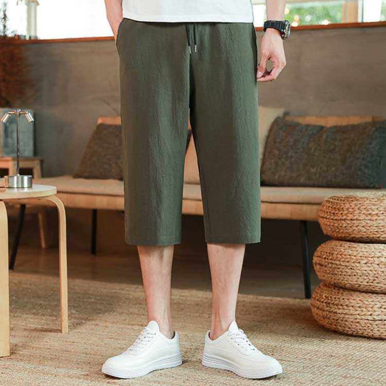 サルエルパンツ メンズ ポケット付き 麻パンツ 7分丈 ワイド