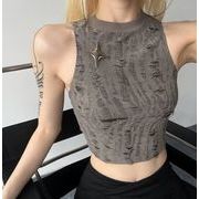 トップス ベスト ノースリーブ ダメージ加工 スリム  ショート