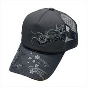 刺繍メッシュキャップ モノトーン龍虎Ａ ブラック　帽子/和柄/夏/日除け