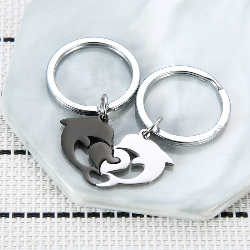 2個セット イルカ キーホルダー ハート型デザイン カップル キー