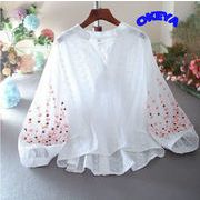 レディース服　2024年秋新作　トップス　シャツ　ｖネック　長袖　レース　刺繍　ファション　M#-3XL#