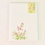 【花のイラスト和紙便箋セット 】（ チェリーセージ ）和紙便箋8枚+和紙封筒3枚+シール3ピース他・純日本製
