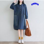2024年秋新作　レディース服　ワンピース　ロングワンピース　デニム　長袖　シンプル　ゆったり