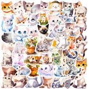 50枚入り  かわいい  猫のステッカー  水彩画  猫シール ステッカー 手帳素材  猫雑貨  猫ステッカーパック