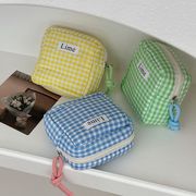 チェックミニポーチ　化粧品バッグ　収納バッグ　リップバッグ　旅行収納　韓国グッズ