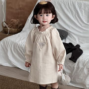 子供服　80~130cm　キッズワンピース　パフスリーブ　ロンT　韓国キッズ服